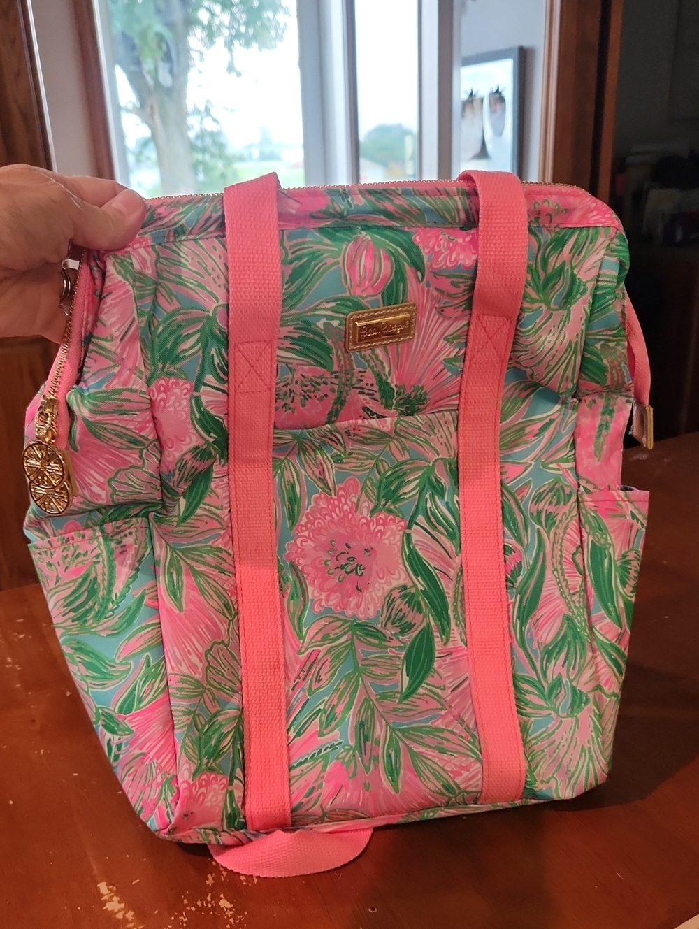 Lilly Pulitzer "Coming in Hot" backpack cooler Like New Hot Pink & Green